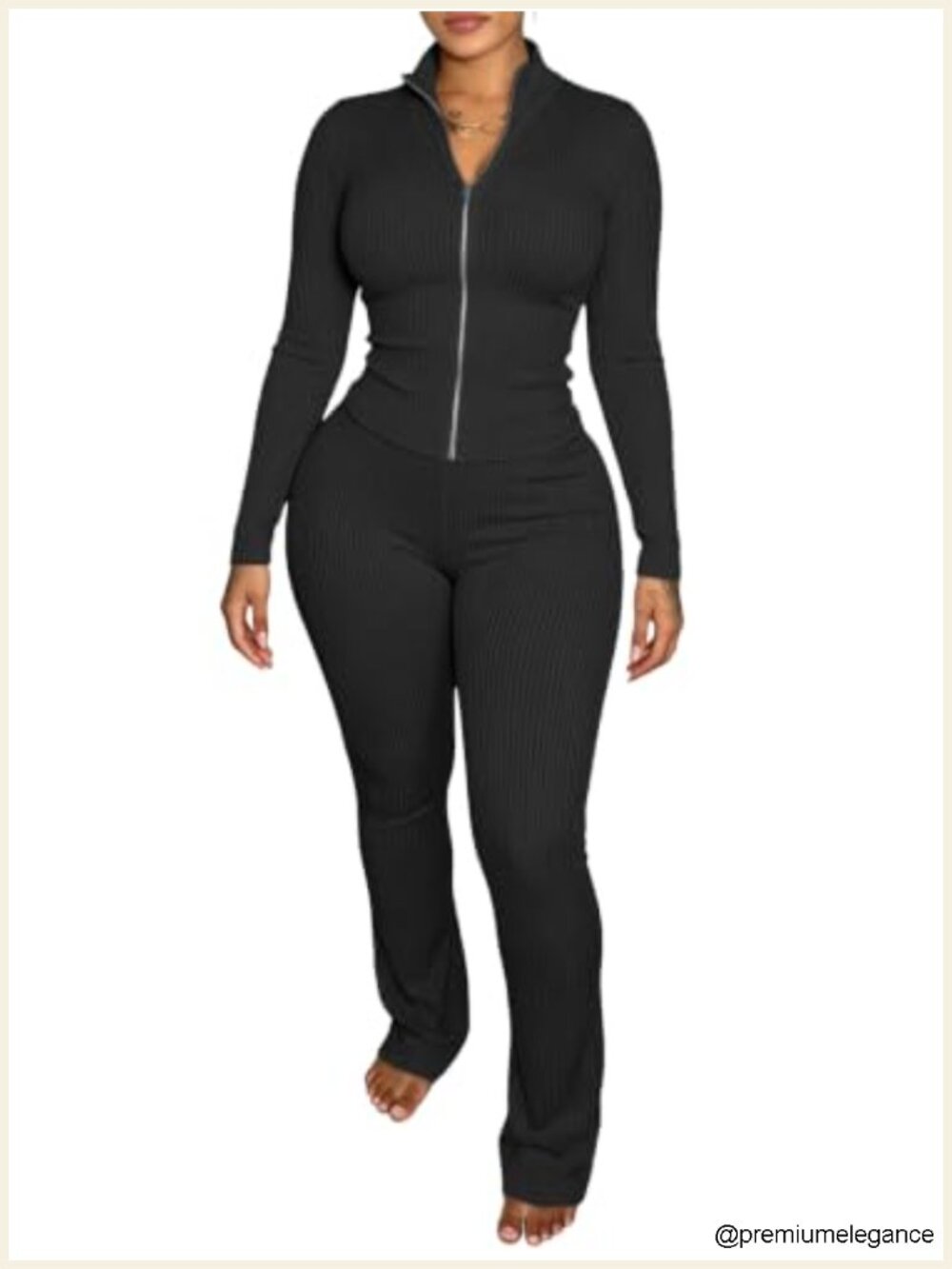 2 Piece Tracksuit Zip Up Top Flare Pants Athletic Set